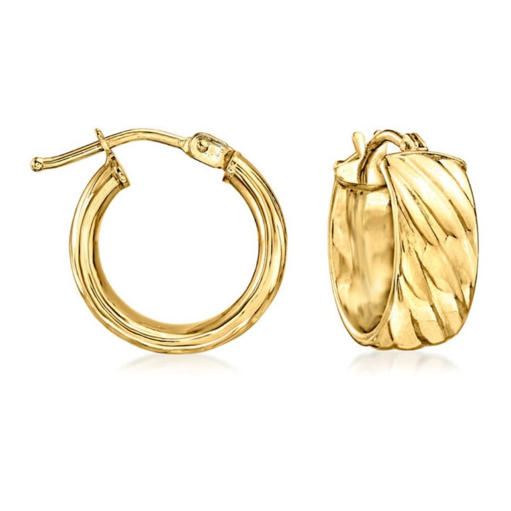 Genuine 18kt Yellow Gold Hoop Earrings. 1/2". Perfect for everyday wear!
